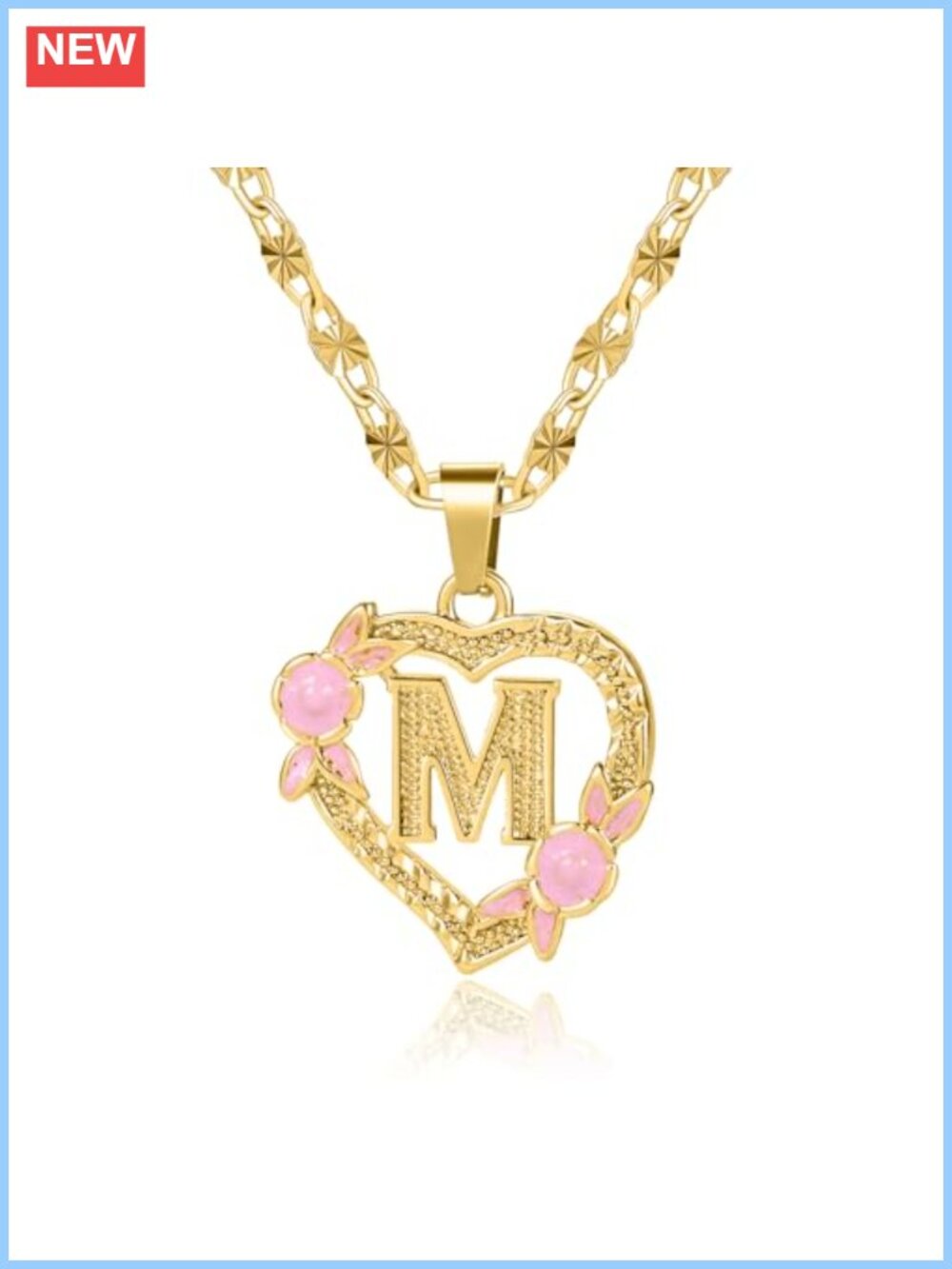 Qitian Initial A-Z Gold Plated Heart Pendant Necklace Adjustable